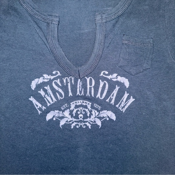 Womens Vintage Fox Navy Amsterdam Graphic Fitted Baby TShirt Size Large - Picture 4 of 7